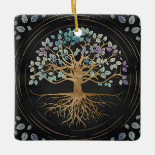 Adorno De Cerámica El árbol de la vida - Yggdrasil - oro y pintó