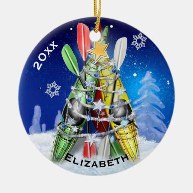 Adorno De Cerámica El árbol de Navidad Kayak (Frente)