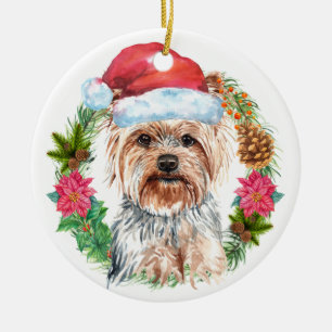 Adorno De Cerámica El arte gorra yorkie de la cuenca de Santa Wreath