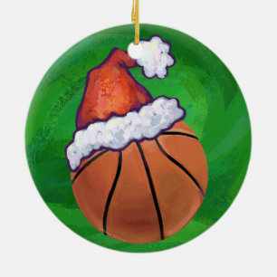Adorno De Cerámica El baloncesto de Santa Hat en Green