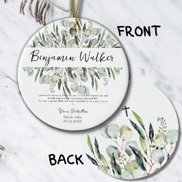 Adorno De Cerámica El bautismo cristiano Eucalyptus deja al padrino