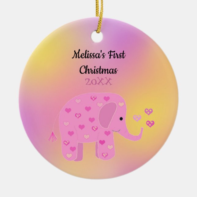 Adorno De Cerámica El bebé elefante rosa y amarillo es la primera Nav (Frente)