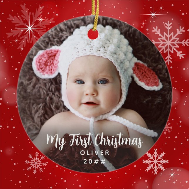 Adorno De Cerámica El bebé es mi primera Navidad sin tiempo (Available in multiple types or ornaments. Customize with photo, name, and date. Congratulations! )