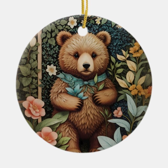 Adorno De Cerámica El bebé lindo oso marrón William Morris inspirado (Frente)