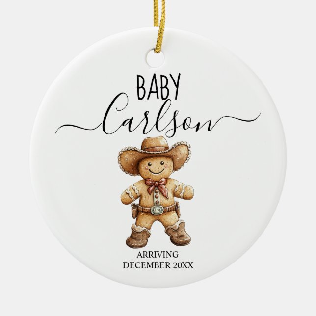 Adorno De Cerámica El bebé llega a Gingerbread Cowboy Keepsake (Frente)