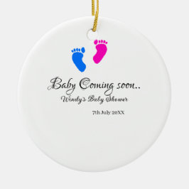 Adorno De Cerámica El bebé se acerca pronto la ducha bebé azul rosa p