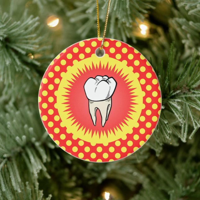 Adorno De Cerámica El beige blanco rojo gracioso extrajo estreno mola (Árbol)