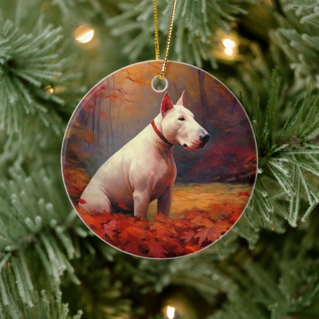 Adorno De Cerámica El 'Bull Terrier' en otoño se inspira en las hojas (Árbol)