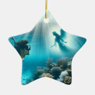 Adorno De Cerámica El buzo encuentra un ángel de arrecife