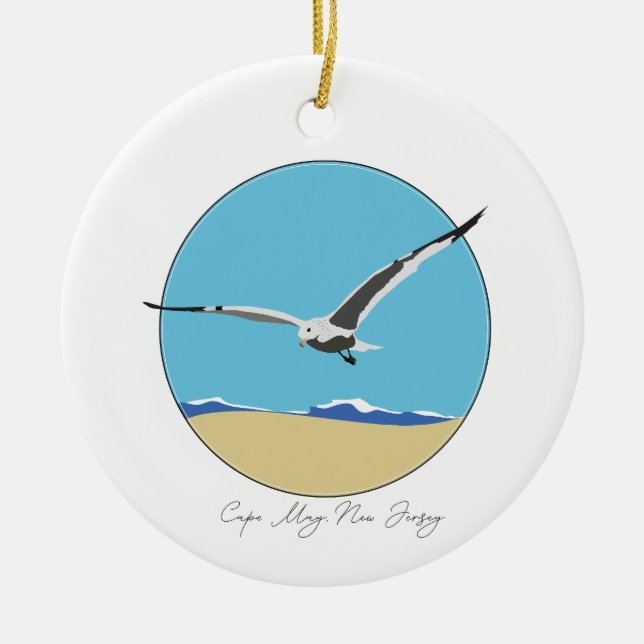 Adorno De Cerámica El Cabo de Mayo, la gaviota marina de Nueva Jersey (Frente)