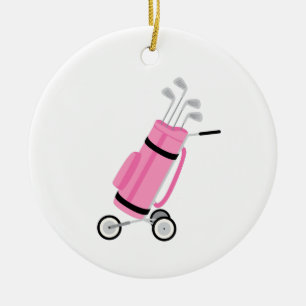 Adorno De Cerámica El Caddy de Golf Rosa