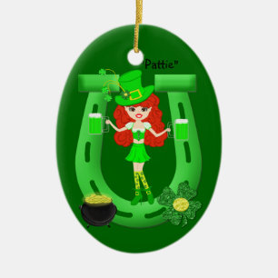 Adorno De Cerámica El Chica de la cabeza roja en el día de San Pat, L