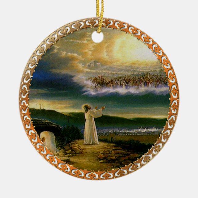 Adorno De Cerámica El cielo acoge a Jesús al atardecer (Frente)