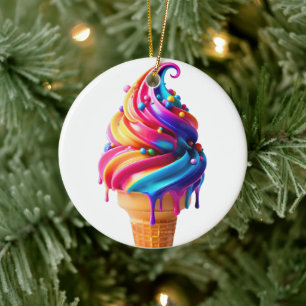Adorno De Cerámica El clásico cono de helado vibrante de SlipperyJoe