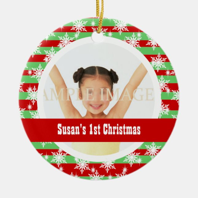 Adorno De Cerámica El copo de nieve raya la plantilla de la foto (Frente)