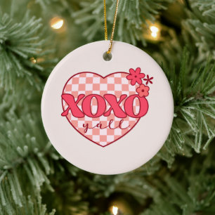 Adorno De Cerámica El corazón rosado Xoxo abrazos y besos