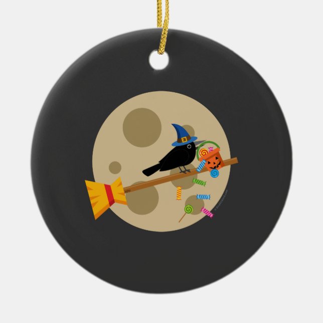 Adorno De Cerámica El cuervo de la bruja en una habitación que esparc (Frente)