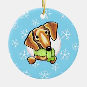 Adorno De Cerámica El Dachshund rojo liso lo dejó nevar