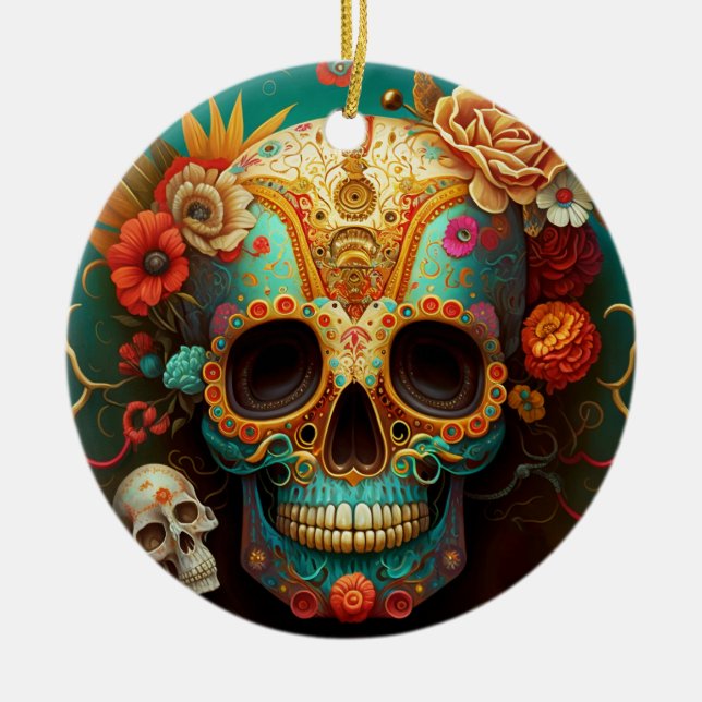 Adorno De Cerámica El Día De La Calavera Del Azúcar (Frente)