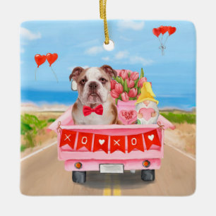 Adorno De Cerámica El día de San Valentín de Bulldog inglés Truck Hea