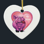 Adorno De Cerámica El día de San Valentín de cerdo<br><div class="desc">Desfile Animal Romántico Corazón de Cerdo y Amor, regalos, tarjetas y accesorios que te trajo el Desfile Animal de ITD, presenta nuestra divertida obra de arte de un cerdo rosa sosteniendo en su boca a un rosa de bonito con corazones en capas moradas, rojas y rosas detrás de pintados digitalmente...</div>