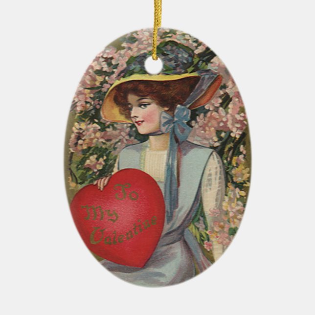 Adorno De Cerámica El día de San Valentín de época, dama elegante con (Frente)