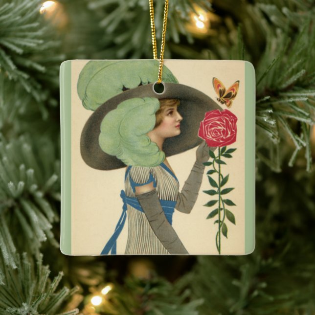 Adorno De Cerámica El día de San Valentín de época, mariposa Lady Red (Árbol)