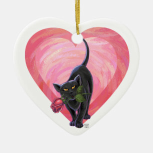 Adorno De Cerámica El día de San Valentín de gato negro