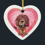 Adorno De Cerámica El día de San Valentín de leones<br><div class="desc">Desfile Animal Romántico Amor a los Leones y Corazones Regalos y Accesorios del Día de San Valentín presenta nuestra divertida obra de arte de un lindo león sosteniendo a una rosa en la boca con el púrpura y el rojo estratificado detrás de ella creada por nuestro talentoso artista, Traci Van...</div>