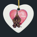 Adorno De Cerámica El día de San Valentín de perro de Hound<br><div class="desc">Desfile Animal Romántico Hound Dog Heart and Love regalos, tarjetas y accesorios traídos a usted por Imagine That! El diseño presenta nuestra divertida obra de arte de un perro de hebilla marrón que sostiene en la boca a un rosa bonito con los corazones púrpura, rojo y rosado estratificados digitalmente por...</div>