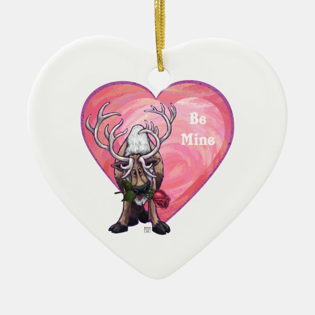 Adorno De Cerámica El día de San Valentín de renos (Frente)