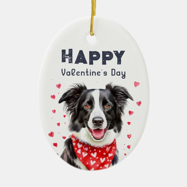 Adorno De Cerámica El día de San Valentín Fronterizo de Collie Heart  (Frente)