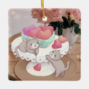 Adorno De Cerámica El día de San Valentín: Gatos, Cookies del Corazón