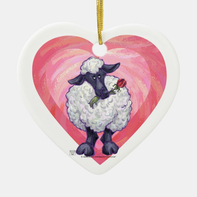 Adorno De Cerámica El día de San Valentín ovino (Frente)