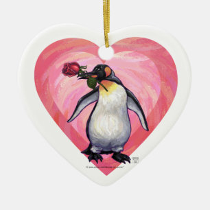 Adorno De Cerámica El día de San Valentín Penguin
