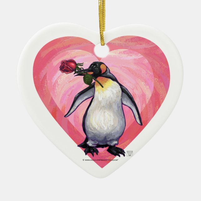 Adorno De Cerámica El día de San Valentín Penguin (Frente)