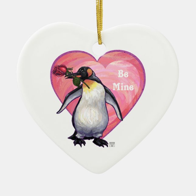Adorno De Cerámica El día de San Valentín Penguin (Frente)