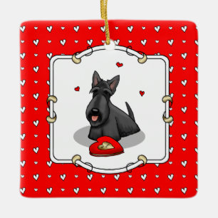 Adorno De Cerámica El día de San Valentín (rojo) Scottie Dog (negro)