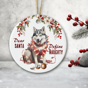 Adorno De Cerámica El divertido Husky Siberiano Define Navidades trav