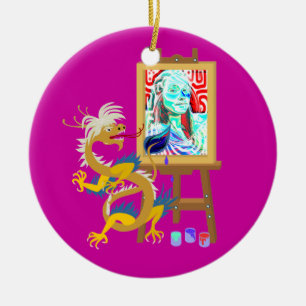 Adorno De Cerámica el dragón del artista pinta su retrato en el