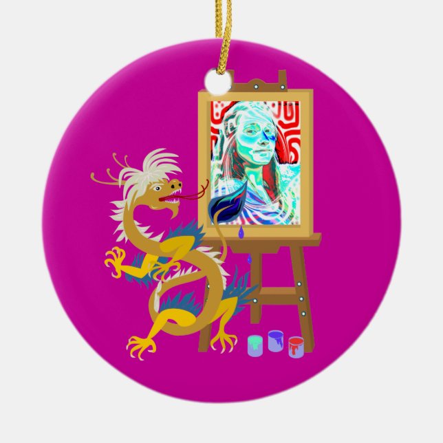 Adorno De Cerámica el dragón del artista pinta su retrato en el (Frente)