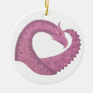 Adorno De Cerámica El dragón del corazón malva sobre blanco