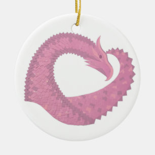 Adorno De Cerámica El dragón del corazón rosado en blanco