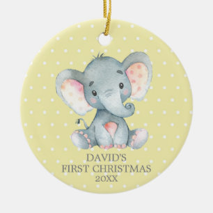 Adorno De Cerámica El elefante blanco es el primer amarillo y gris de
