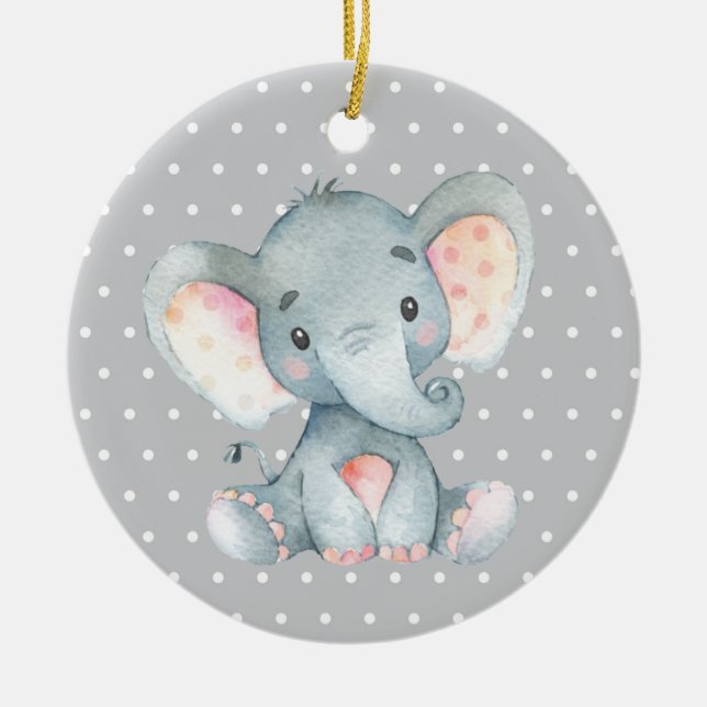 Adorno De Cerámica El elefante lindo Baby Shower Gray (Frente)