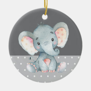 Adorno De Cerámica El elefante lindo Baby Shower Gray