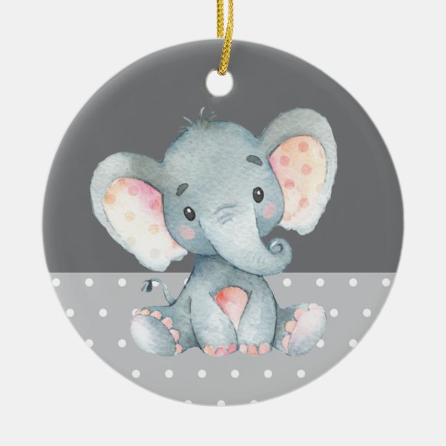Adorno De Cerámica El elefante lindo Baby Shower Gray (Frente)