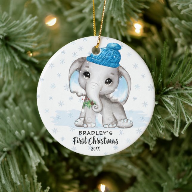 Adorno De Cerámica El elefante lindo bebé primer niño navideño foto n (Árbol)