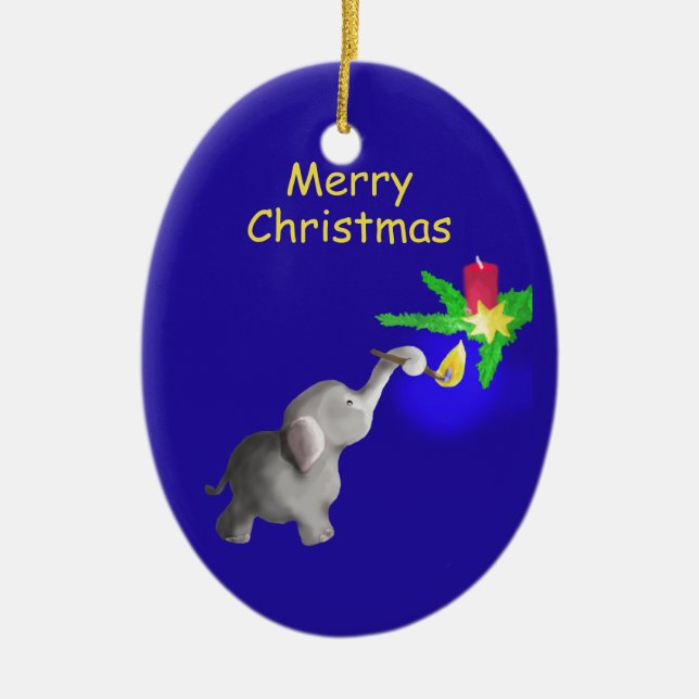 Adorno De Cerámica El elefante lindo del bebé enciende navidad de una (Frente)