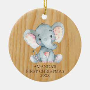 Adorno De Cerámica El elefante rubio es la primera Navidad